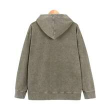 Women's Oversized Unisex Retro Acid-Wash Hooded Sweatshirt - Heavy-Duty Couple Matching Streetwear Pullover With Pocket, X-Line Fit (Plus Size), All-Season Casual Hoodie For Men & Women - Christmas Gift - 軍綠色 - 查看 3