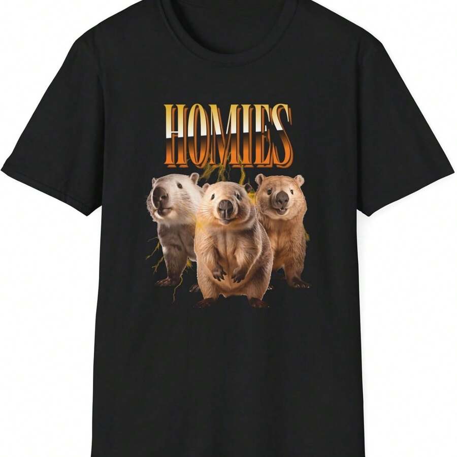DENDO Three Wombats And 'Homies' Text Black T-Shirt, Unisex - Black - View 1