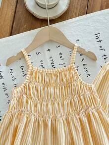 两件套女童条纹吊带背心和阔腿裤套装，夏季清新黄白条纹，褶皱吊带背心+宽松飘逸阔腿裤，柔软透气舒适 - 橘色 - 查看 6