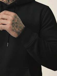 Men's Kangaroo Hoodie With Graffiti Lettering, Urban Hip Hop Rap Streetwear, Oversized Back Print, Old School Flow - 黑色 - 查看 4
