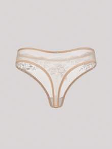 2 件套女士性感内衣套装，花卉刺绣网眼文胸，带钢圈罩杯和可调节内裤，透明蕾丝边内衣套装，春夏 - 香檳色 - 查看 6