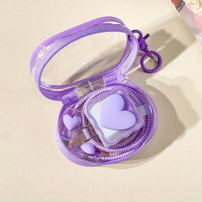 1 pieza Bolsa de almacenamiento de viaje transparente y portátil, adecuada para auriculares, cargadores, llaves y monedas - Caja de almacenamiento compacta para dispositivos electrónicos, diseñada para dispositivos con conector para auriculares y viajes, en colores morado, negro, rosa y blanco. Bolsa de almacenamiento adecuada como regalo para amigos y familiares, temporada de vuelta al colegio