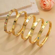 Vòng tay mạ vàng đính đá Cubic Zirconia, bộ vòng tay nhiều màu sắc, trang sức sang trọng, thanh lịch cho Giáng sinh, Năm mới, Đám cưới, Hẹn hò, và đeo hàng ngày. - Vàng - Xem 1