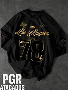 Los Angeles 78 Street Style International Basketball Unisex Men's And Women's Sports T-Shirt, 100% Cotton, Top Premium Streetwear, New Release, Immediate Shipping, Various Colors!! - 黑色 - 查看 1