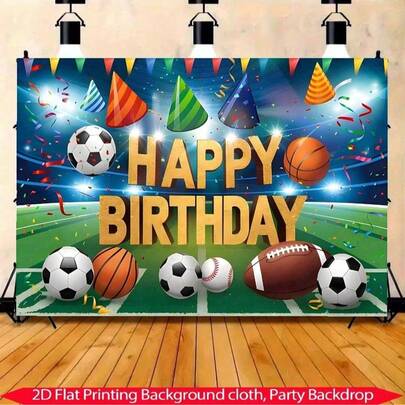 1pcSports Fanatic Birthday Banner, Featuring Soccer, Basketball, Football And Baseball, Perfect For Sports Themed Birthday Parties, Game Day Celebrations, Sports Events, Decorations, And Party SuppliesParty Decorations
