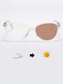 Unisex Computer/Gaming/TV/Phone Glasses With Cat Eye Frame, Plastic Transparent Glasses Frame, Light Glasses, Transparent Lens Turning To Light Brown, Fashion Optical Glasses Frame - Clear - View 5