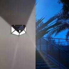 LiHangStar 1/2/4/6pcs Outdoor Solar Wall Lights With Motion Sensor, 100 LED Solar Powered Landscape Lights, 3 Modes Sensing Exterior Wall Lamps For Patio, Yard, Garage, Garden - 100 LED Solar Wall Light - View 6