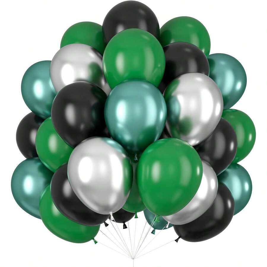 50/20pcs 10-Inch Green, Black, Silver Helium Balloons, Jungle/ Theme Graduation Party Decorations - A-1 - 查看 1