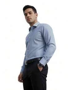 Rand paul Striped Long-Sleeved Dress Shirt With Refined Finish. - 淺藍色 - 查看 3