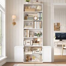 82" Tall Bookcase And Book Shelf, 24" Wide Bookshelf With Doors, 7 Tier Bookcase With Storage And Adjustable Shelf, Open And Display Farmhouse Bookshelf For Living Room, Home Office, White Variant 2 - 白色 - 查看 6
