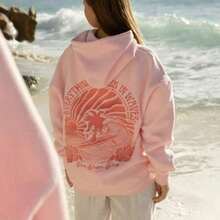 2025Hawaii Hibiscus Letter Print Embroidered Loose Sweatshirt Women's Drop Shoulder Sleeve Ribbed Hoodie Printlong Sleeve Tops,Tops,HoodiesUnisex Casual-Shirts - 淺灰色 - 查看 3