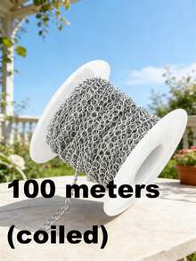 1/3/5/10/100m Cadena de acero inoxidable plateado pulido, adecuada para hacer accesorios de joyería DIY (1/3/5/10m, sin enrollar) 100m enrollada - Plateado - Ver 18