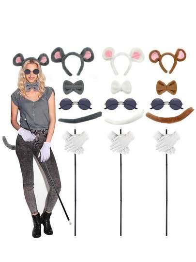 Animal Costume Set, Mouse Nose Tail And Tie, Animal Costume Set, Carnival, World Book Day, This Mouse Costume Accessory Is Perfect For Makeup Parties, Halloween, Easter Parties, Or Just For Entertainment. Halloween Mouse Tail Costume Is An Elegant Gift Choice For Halloween, Birthdays, Holidays, Anniversaries, Weddings, Christmas, Parties, And Other Holidays, Easily Consolidating Your Friendship