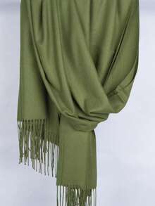 Casual Elegant Winter Scarf 150g With Fringes - Verde Musgo - 查看 3