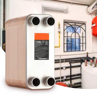 Heat Exchanger, 5"X 12" 100 Plates Brazed Plate Heat Exchanger, Copper/316L Stainless Steel Water To Water Heat Exchanger For Floor Heating, Water Heating, Snow Melting, Beer Cooling