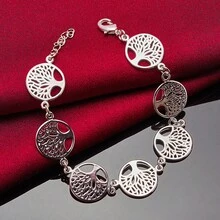 925 Sterling Silver Plated Tree Of Life Chain Bracelet For Women Wedding Engagement Party Fashion Jewelry - Silver - View 3