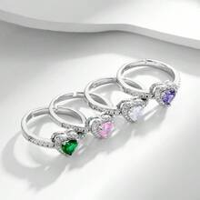 心形戒指，心形手链，奢华优雅的圣诞新年首饰，适合婚礼、浪漫礼物、日常搭配 - 白色 - 查看 2