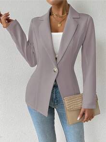 Single-Breasted Lapel Blazer: Sleek Design For Office/Casual Outfits,A Temperament-Enhancing Basic Style! Lapel Single-Button Blazer, The Ultimate Choice For Lazy People's Light Workplace Outfits,New Elegant Single-Button Casual Versatile Suit Jacket, Elegant Loose Version Suit Jacket, Light And Casual Versatile, Niche Design, Daily Commuting Essential. Featuring A Minimalist Lapel And A Slim, Slightly Tapered Waist, This Solid Color Suits Both A Professional, Work-Appropriate Look And A Sophisticated, Everyday Style. A Versatile Piece Suitable For Various Spring And Summer Occasions. - 灰1 - 查看 4
