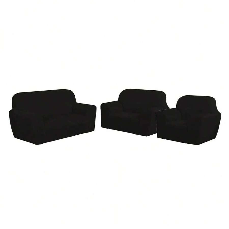 Protective Cover For Sofa 3x2x1 Seater, Plain, Fitted, Gel Polyester Mesh, Fast Shipping. - Black - View 1