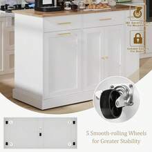 Isla de cocina con ruedas y espacio de almacenamiento, con cubo de basura, especiero y toallero, mesa de isla móvil para cocina, blanco, negro, negro y mármol, gris y mármol, azul, verde menta y verde oliva. - Blanco - Ver 4