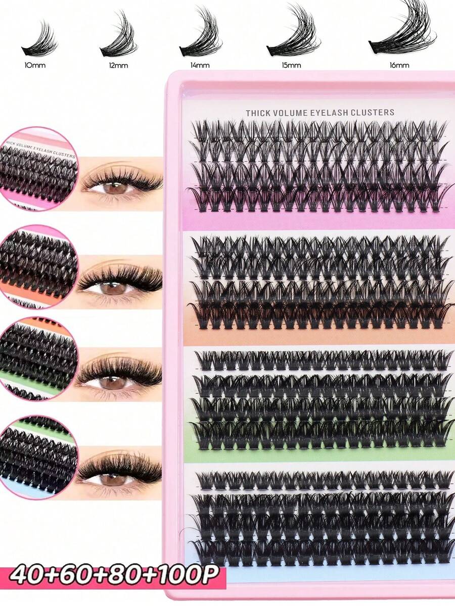 5-16mm 312簇 D型卷翘新款16排DIY 5D蓬松睫毛簇，40D-100D浓密睫毛簇，纤细单根睫毛，10-16mm簇状睫毛嫁接，柔软耐用，送给女性和女孩的礼物，大容量分段式假睫毛，放大眼睛。