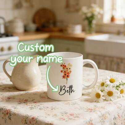 Customized Spring Flower Mug, Personalized Design Coffee Mug, Flower Design Mug, Anniversary And Holiday Gifts, Suitable For Home, Outdoor And Office Use