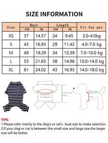1件极简条纹四脚宠物服装，适用于猫狗 - 藏蓝色 - 查看 2
