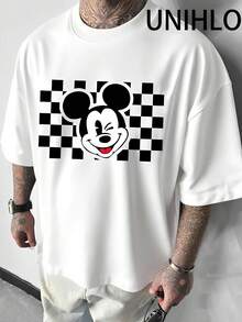 Disney UNIHLO Mickey  Print  Summer Casual Versatile Pure Cotton T-Shirt Suitable For Any Place - White - View 1