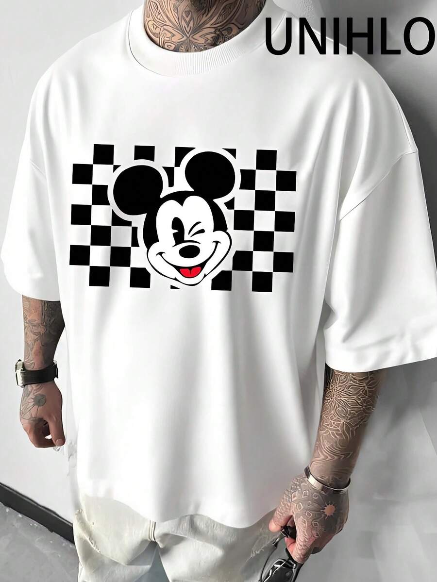 Disney UNIHLO Mickey  Print  Summer Casual Versatile Pure Cotton T-Shirt Suitable For Any Place - White - View 1