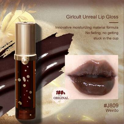GIRLCULT Unreal J809 Weirdo 持久高光泽闪亮液体唇釉，显色度高，瞬间打造闪亮妆容，闪亮金属深红色，派对必备，轻盈配方，滋润保湿，3.5毫升（0.12液体盎司），附赠礼品