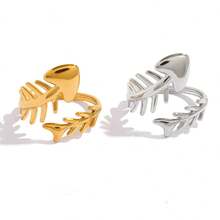 Frminee 2pcs/1pc Summer Personalized Exquisite Simple Cute Fish Stainless Steel Adjustable Opening Ring Boho Style Beach Surf Ring Waterproof No Fading Small Gift Gift For Girlfriend Gift - Multicolor - View 6