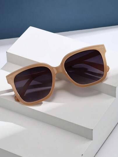 Women's Retro Square Large Frame Plastic Fashion Sunglasses, Classic Design For Outdoor Travel Beach Vacation Casual Wear, Summer UV Protection Driving Glasses