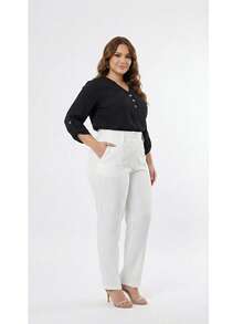 Plus Size Tailored Dress Pants - Blanco - Ver 4