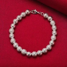 8mm Matte Bead Ball Chain 925 Sterling Silver Plated Bracelet For Woman Engagement Wedding Jewelry - Silver - View 2