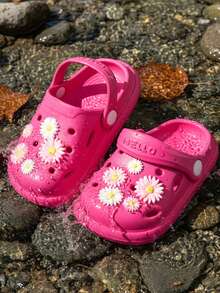HAHABOBO New Arrival Hot Selling Children's Slippers, EVA Material, Girls' Rose Red Daisy 3D Pattern Elegant & Cute Fashion Sandals, Comfortable Lightweight Soft Flat Suitable For Indoor, Home, Outdoor, Walking, Travel, Commuting, School, Beach, All Seasons Spring Summer - Red - View 2