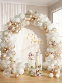 119PCS Sand White Champagne Gold Balloon Garland Arch Kit, Beige Champagne Gold Clear Wedding Balloons For Wedding Decor, Engagement Bridal Shower, Birthday, Anniversary Babyshower Balloon Arch, Elegant Gender Reveal Supplies - View 7
