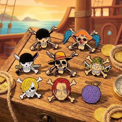  Un juego de pines coleccionables con licencia oficial de One Piece, broches de metal antioxidante de aleación de zinc con esmalte para hombres y mujeres, pines de mochila, chaqueta y solapa, mercancía coleccionable de Toei Animation
