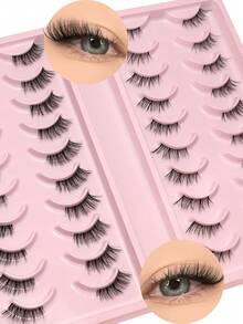 Lasvirey 20对装 自然半眼假睫毛 猫眼假睫毛 超薄透明带假睫毛 纤细柔软 大容量假睫毛 打造闪亮美睫 - 黑色-KL02 - 查看 1