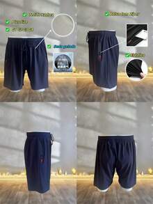 3-Piece Set Men's Cool Silk Gym Casual Shorts, Quick-Drying Yoga Shorts, Sizes G1 G2 G3 G4 Plus-Size - Xanh đậm - Xem 5