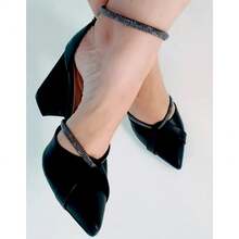 Women's Block Heel Pump With Rhinestone Straps - New Arrival, Comfortable, Ana Marie 1789 - 黑色 - 查看 1