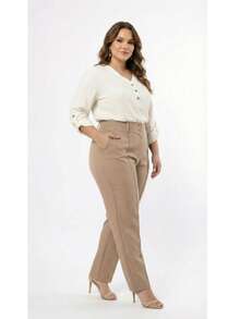 Plus Size Tailored Dress Pants - Beis - Ver 4