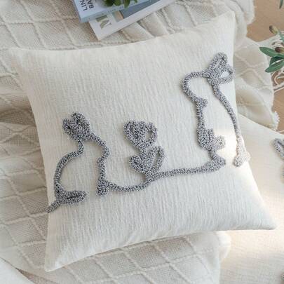 Easter Bunny Throw Pillow Cover 18x18 Inch, Grey Tufted Rabbit Flower Decorative Pillowcase, Soft Chenille Cushion Cover For Sofa Couch Bedroom, Easter Spring Home Decor (No Insert)