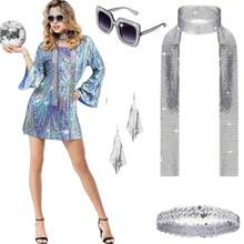 70s Disco Costume Accessories Set: Sequined Headband, Fashion Glasses, Necklace, Earrings, Rhinestone Scarf Halloween Prom - Multicolor - View 1