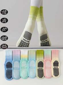 1/3/5/7 Pairs Women Professional Yoga Socks, Ombre Yoga Socks, Long Tube Socks Suitable For Pilates, Jumping Rope, Fitness, Running, Yoga, Gift Use, Silicone Non-Slip Bottom Socks - Multicolor - View 2