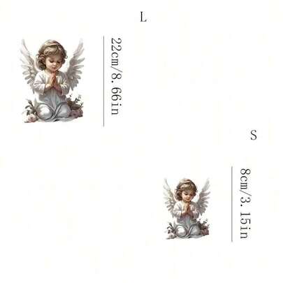 1 pieza/2 piezas/3 piezas Pegatina de transferencia térmica con ángel emplumado, decoración de tela de estilo fresco y curativo, adecuada para ropa de padres e hijos, regalos de confesión, decoración de fiestas