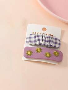 2pcs/Set Fabric Floral Embroidered Hair Clips, Sweet & Cute Girl Bangs BB Clips, Water Drop Shaped Hairpins - Multicolor - View 9