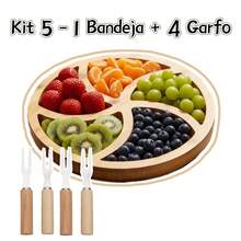 Round Bamboo Serving Tray, 25cm, With 5 Compartments. Perfect For Serving Cold Cuts, Snacks, And Fruit. - Xem 8