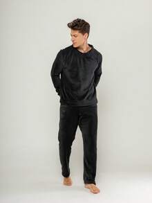 Men's Ultrasoft Long Fleece Pajamas For Cold Winter - 黑色 - 查看 3