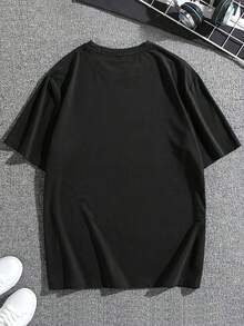 Men's Casual T-Shirt With Spiderweb Print, Unisex Cotton - 黑色 - 查看 2