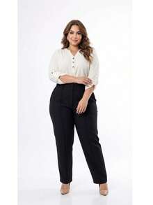 Plus Size Tailored Dress Pants - Black - View 2